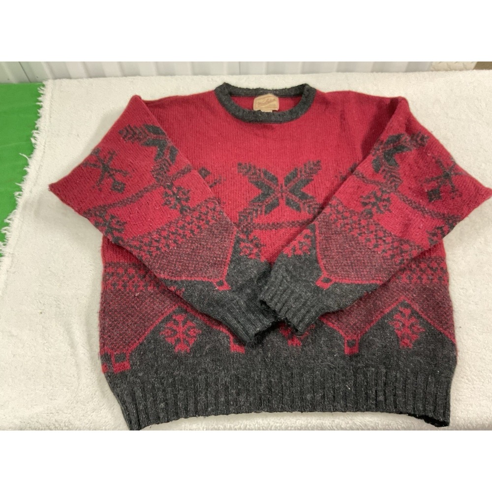 Vintage Woolrich Sweater Mens XL‎ Red & Black Fair Isle Nordic Ski U.S.A.
